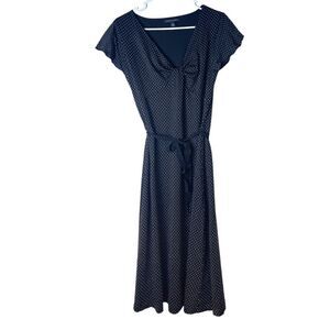 Banana Republic Black Silk Cotton  Short Sleeve Polka Dot Midi Dress M‎